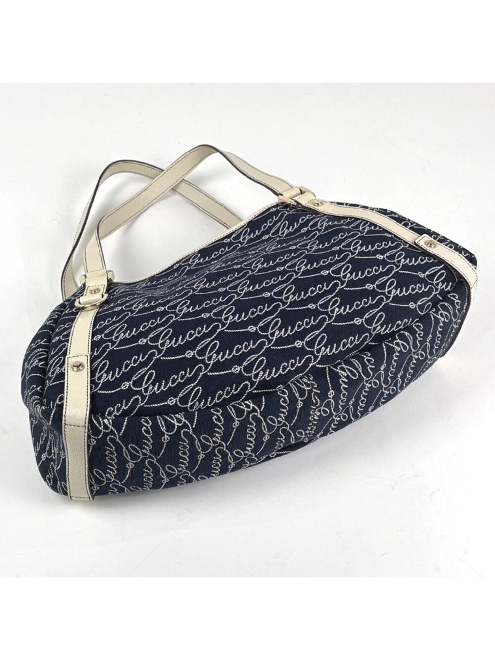 Gucci Logo Tote Abbey Canvas Navy White - Picture 2 of 8